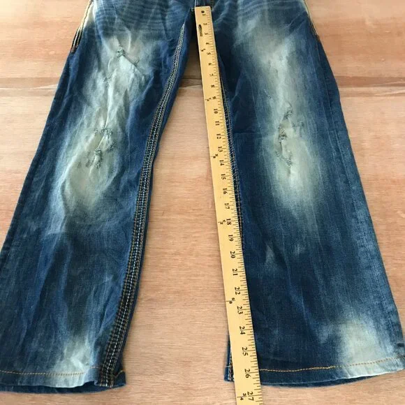 Affliction Black Premium Cooper Jeans Men 34x26 Blue Mid Rise Distressed Biker